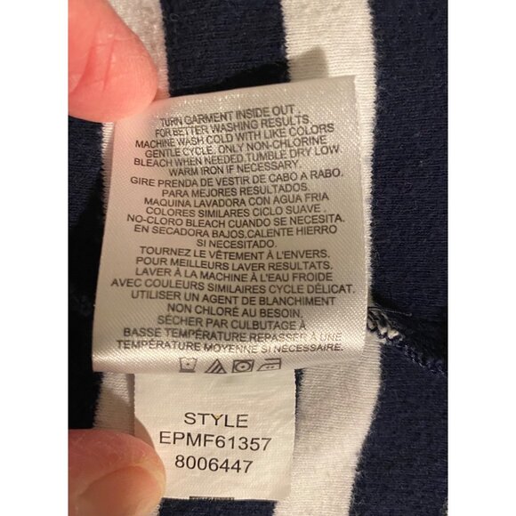 Ellen Tracy Women’s XL Top Navy & White Striped Short Sleeve Zip Detail Nautical - Picture 12 of 12